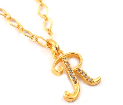 Pallavi Creation JewarHaat Alphabet/ Letter R Pendant with Chain Multi-Stones Ad Cz Locket Gold-plated Cubic Zirconia, Crystal Brass Pendant