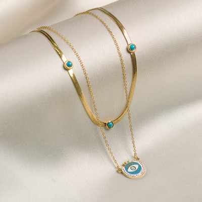 ARTKLIM Artklim Gold Plated Double Layered Evil Eye Pendant Necklace Gold-plated Stainless Steel Pendant
