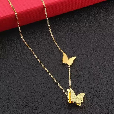STYLE KRAFT Gold Butterfly design chain pendant necklace velentine gift for Women Girlfriend Gold-plated Cubic Zirconia, Diamond, Zircon Alloy, Stainless Steel Pendant Set
