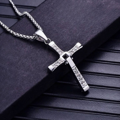 RAPPERSSHOP Sterling Silver Cubic Zirconia Stainless Steel Pendant Set