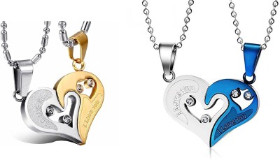 ruby collection Stylish I Love You Pendant/Locket Combo for Lovers, Girls and Boys Silver Stainless Steel Pendant Set