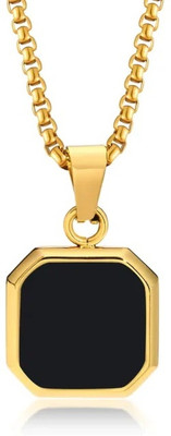 vs unique collections Black Geometric Square Natural Gem Stone Locket Pendant With Golden Box Chain Gold-plated Stainless Steel Pendant Set
