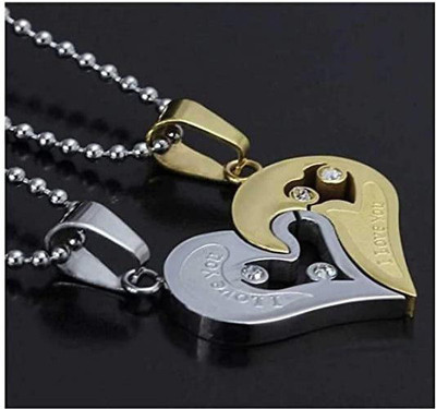 Diivine Hindu Heart Broken stainless steel pendant for couple gift Silver Golden Locket Stainless Steel Pendant Set
