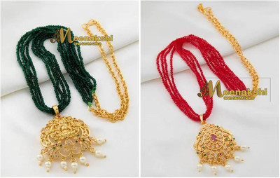 NANDANA COLLECTIONS NEW 2 CZ Pendants GREEN Red HYDRO chains Necklace Alloy Pendant Set