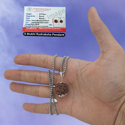 AstroVidhanart 5 Mukhi Rudraksha Rare five Faces Rudraksha With Nepal Beads Silver Beads Brass, Wood Locket Set