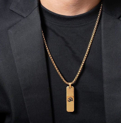 Teeragaj Om Pendant Chain Necklace For Men Gold Plated Dotted with chain Gold-plated Brass Locket