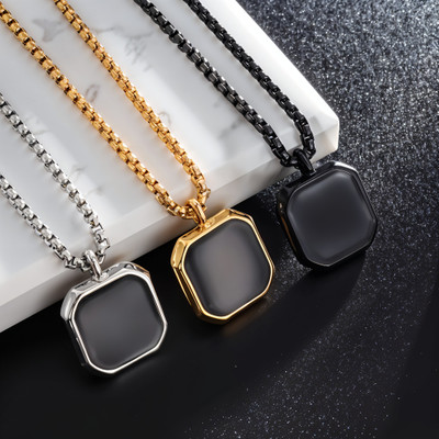 RAPPERSSHOP Hexagon Gold & Black Stainless Steel Pendant with Box Chain Gold-plated, Rhodium, Sterling Silver Stainless Steel Pendant Set