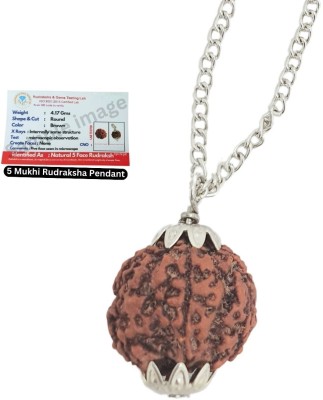 HAPPY CREATION Five Mukhi Rudraksha Pendant / Original Nepali 5 Mukhi Rudraksha Silver Beads Brass, Wood