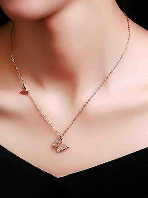 Lila Fashion Stylish Butterfly Charm Necklace Jewellery for Women and Girls Cubic Zirconia Stainless Steel Pendant Set