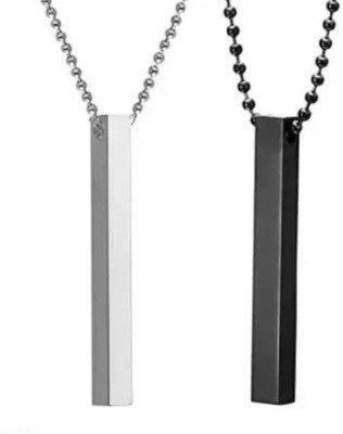Armoise 2PCS black bar stick & silver bar stick locket pendant necklace with ball chain Gold-plated, Platinum, Sterling Silver, Titanium Crystal, Cubic Zirconia, Zircon Silver, Stainless Steel, Sterling Silver, Stone, Titanium, Zinc Locket