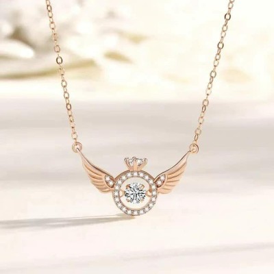 MEENAZ Pendant for Women girls Pendant Chain Locket necklace rose gold stylish wings ad Brass, Copper, Gold-plated Cubic Zirconia, Crystal, Zircon, Diamond Metal, Alloy, Zinc, Steel, Stainless Steel Pendant