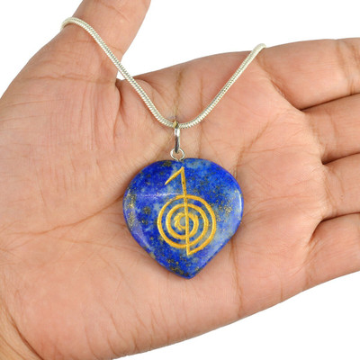 REIKI CRYSTAL PRODUCTS Natural Lapis Lazuli Heart Shape Cho Ku Ray Pendant with Metal Chain for Unisex Lapis Lazuli, Agate Crystal Pendant