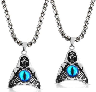 De-Ultimate Pack Of 2 Evil Eye Grim Reaper Gothic Satan Sheep Skeleton/Skull Pendant Locket Silver Stainless Steel Locket Set