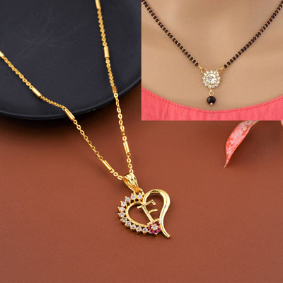 CLONEO F name alphabet Letter Pendant chain with Diamond Mangalsutra COMBO Gold-plated Alloy