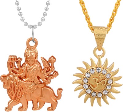 Morvi Dual Tone Lord Sherawali Durga Mata, Shiv Symbol Om Pendant Locket Gold-plated Brass Pendant