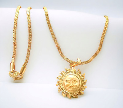 SAPNAPALACE SURYA GOLD PENDANT WITH LINE CHAIN Gold-plated Brass Pendant Set