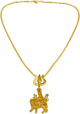 Shiv Jagdamba Lord Shiv Trishul With Maa Durga Sherawali Locket With Chain Gold-plated Brass, Metal Pendant