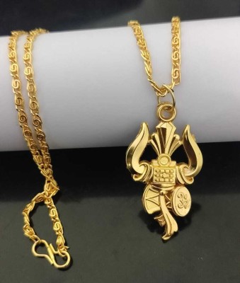 Bee Style Gold Plated Shiva Trishul om damroo Mahadev Chain Pendant Locket for Men Women Gold-plated Brass Locket