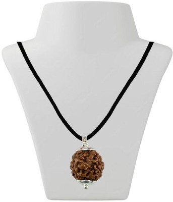 PLUYBaba Samagri 3 Mukhi Certified Original Pure Siddha Rudraksha Form Nepal For Men & Women Silver Wood Pendant