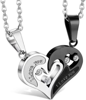 pasu fashion Valentine Special Gifts His and Hers Lover Couple Love Heart 2 Piece Silver Cubic Zirconia Copper Pendant Set