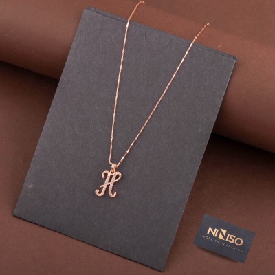 NINISO Alphabet Letter H Rhodium Cubic Zirconia Alloy Pendant Set