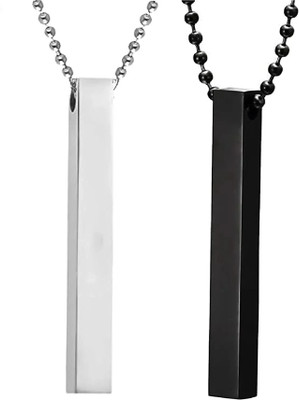 JS Enterprises Combo of Black & Silver 3D Vertical Cuboid Bar Pendant Necklace 2 Pcss Titanium Stainless Steel Pendant