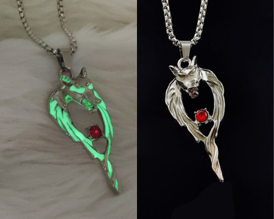 Rajwanti Collection Wolf Glow in the Dark Pendant for Men Boys And Women, Vintage Lockets Silver Cubic Zirconia Stainless Steel Locket
