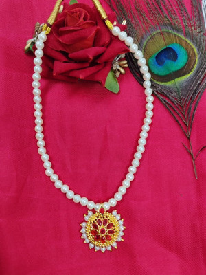 RR Creations Gold-Plated Floral Pendant with Pearl Mala Necklace Gold-plated Pearl Copper Pendant