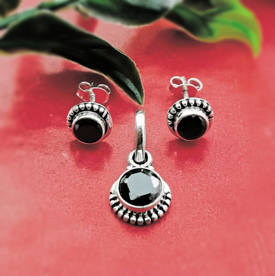 jsaj Sterling Silver Onyx Sterling Silver Pendant Set
