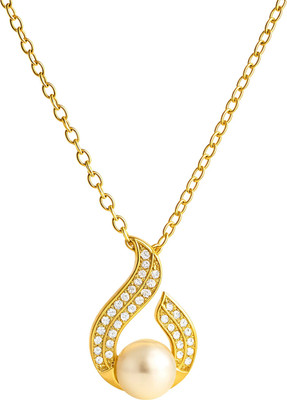 GEMSLAY Gold Pearl Pendant & Necklace for Women & Girls | Gift for wife/girlfrien Gold-plated Cubic Zirconia, Pearl Brass Pendant