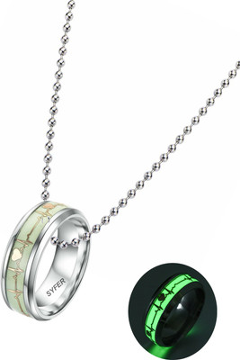 Syfer Glow in the Dark Radium Ring for Boy and Girl Biker/Party Wear Locket Silver Stainless Steel Pendant