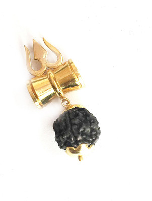 house of common Rudraksha Trishul Damru Gold-plated Wood, Alloy Locket