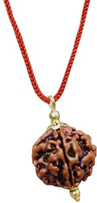 Kuttumb Gems & Jewels Natural certified 5 Mukhi Rudraksha with detailed & Puja wearing instructions Gold-plated Wood Pendant