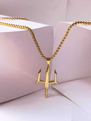 Lyzoo Stainless Steel Pendant Fashion Accessories Gift Trishul Pendant for boy and men Gold-plated Stainless Steel Pendant Set