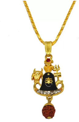 M Men Style Religious Jewelry Lord Shiva Ji Trishul Pind Pendant Gold-plated Wood, Brass, Metal Pendant