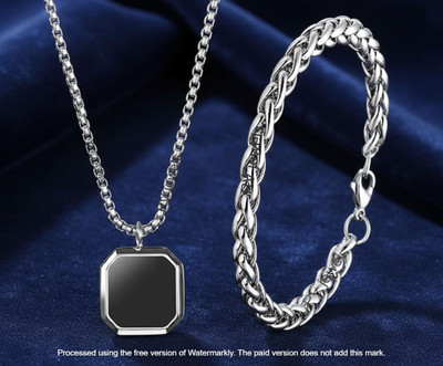 Faizam Collection Square Pendant Men Pendant | Pendant For Men | Bracelet For Boys | (COMBO) Silver Stainless Steel Pendant