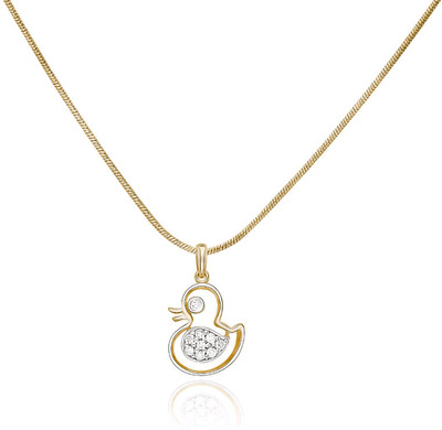 EPITOME 925 Sterling Silver Gold Duck Pendant with Chain for Girls & Women Rhodium Cubic Zirconia Sterling Silver Pendant