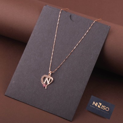 NINISO Heart Shape Alphabet Letter N Rhodium Cubic Zirconia Alloy Pendant Set