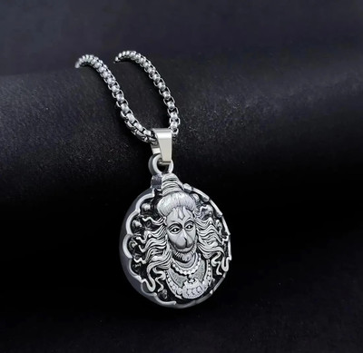 REVERSEA Hanumanji With Gada Silver Pendant Chain Silver Alloy, Stainless Steel Locket