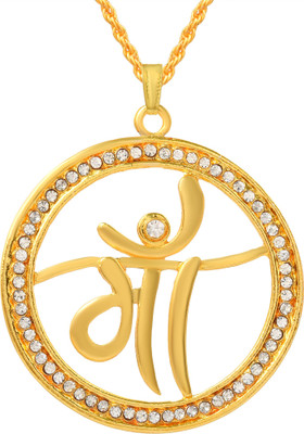 Dzinetrendz Brass Goldplated Imitation Diamond Big and Bold MAA word Chain pendant Gold-plated Alloy Pendant Set