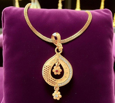 DHYANA ENTERPRISE 1 gram Gold designer pendant with chain Gold-plated Diamond Brass Pendant Set