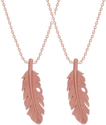Uniqon Pack Of 2 Rose-Gold Leaf Plume Feather/Pankh Tail Pendant Locket Necklace Chain Stainless Steel Pendant Set