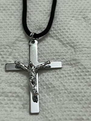 Jagsun silver cross locket with black thread Alloy