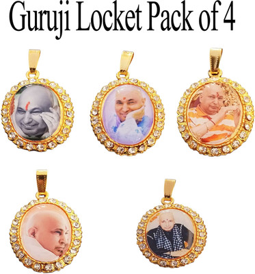 AVITAJEWLLERS Guruji Sawroop Round Pendant with Crystal Rhinestone Frame Gold-plated Stainless Steel Locket