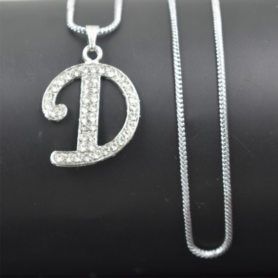 AFH Initial Letter Alphabet D Diamond Studed Snake Chain Pendnet for Men and Women Metal Pendant