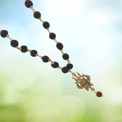 Fine Creation Sri Shiv Trishul OM Pendant with Mala For Men , Boy's, Girls, Women's Gold-plated Beads Brass, Wood Locket Set