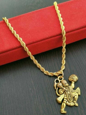 kiandka creation Hanuman bajrangbali locket with brass chain for boy/men&girls/women Gold-plated Brass Locket