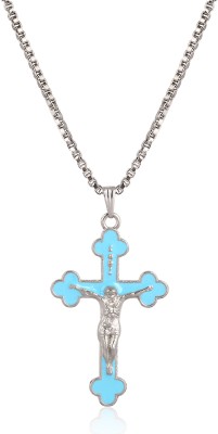 CzarDonic Jesus Cross Turquoise Pendant for Men Women Boys and Girls Silver Stainless Steel Pendant