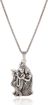 CzarDonic Divine Couple Radha Krishna with square chain Silver Stainless Steel Locket