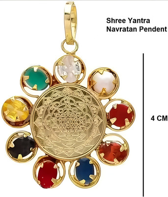 Riyo Navratna Pendant for Men & Women | 9 Gemstones Gold-Plated locket, Protection Gold-plated Brass Pendant